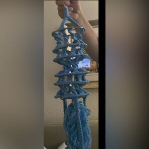 Pot/ plant holder out doors! Handcrafted Blue Macramé Wall Hanging